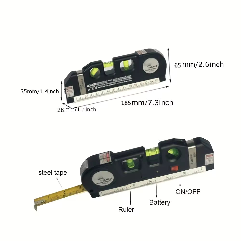 5 in 1 Multi Purpose Laser Level Pro 3, Laser Leveler With Measuring Tape & Laser Beam, High Quality Laser Level Device